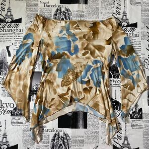 Rave floral vintage 90s Women's Brown and Blue Blouse
